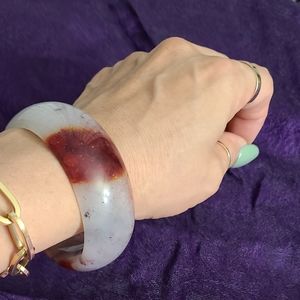 Large Wide Genuine 100% Untreated Natural White Red Jade Bangle - 63mm